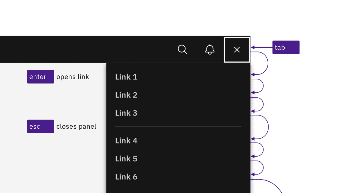 example of right panel keyboard interaction