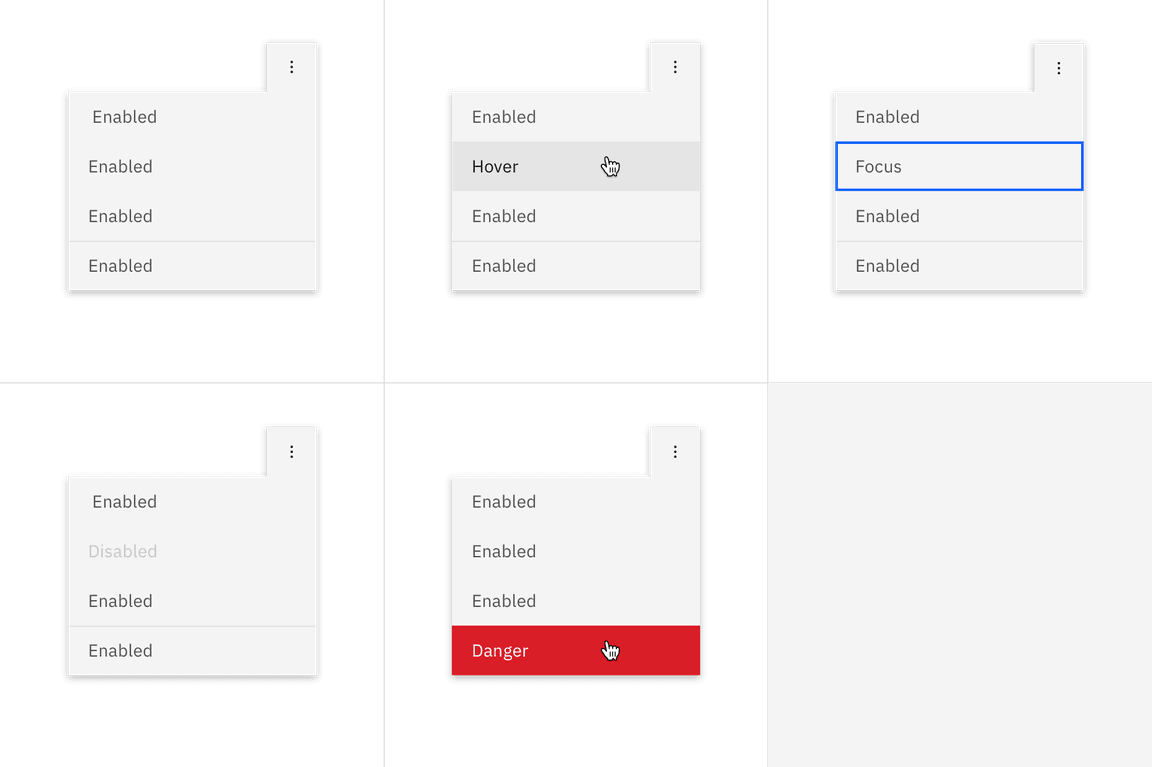 Interactive states for overflow menu